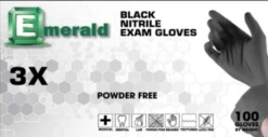 Emerald 3X Black Exam Nitrile Powder-Free Disposable Gloves, 3 Mil (case)