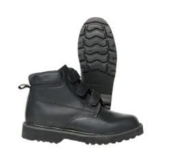 Men's 6" Leather Inmate Boot With Velcro Triple Strap Closure - Black