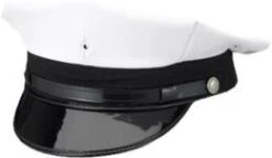 W. Alboum Comfort Fit 8 Point Police Cap With Long Visor - White With Black Brim
