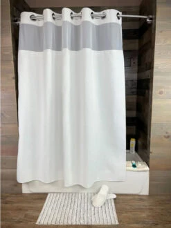 Kartri HANG2IT Deluxe Waffle Shower Curtain With Light Window And Snap Liner