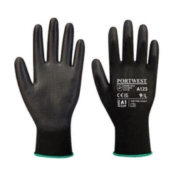 Portwest A123 Latex-Free PU Palm Gloves, Black (Case Of 144 Pairs)