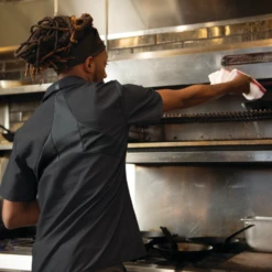 Red Kap 502X Men's Cook Shirt W/ OilBlok + MIMIX -ANCHORTEX SHOP Red Kap 502X Mens Cook OilBlok MIMIX BK Model