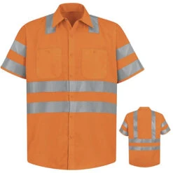 Red Kap SS24 High Visibility Short Sleeve Work Shirt With Reflective Stripe - Type R, Class 2 -ANCHORTEX SHOP SS24OF
