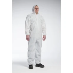 PosiWear UB 3706 Disposable White Coveralls With Elastic Wrists, Elastic Ankles & Attached Hood(Case)