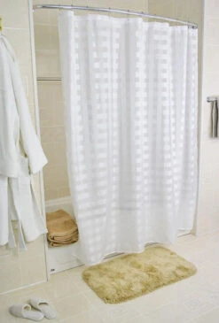 Kartri VCA Vision Check Polyester Shower Curtain With Sewn Eyelets, White Or Beige, 72"x72"